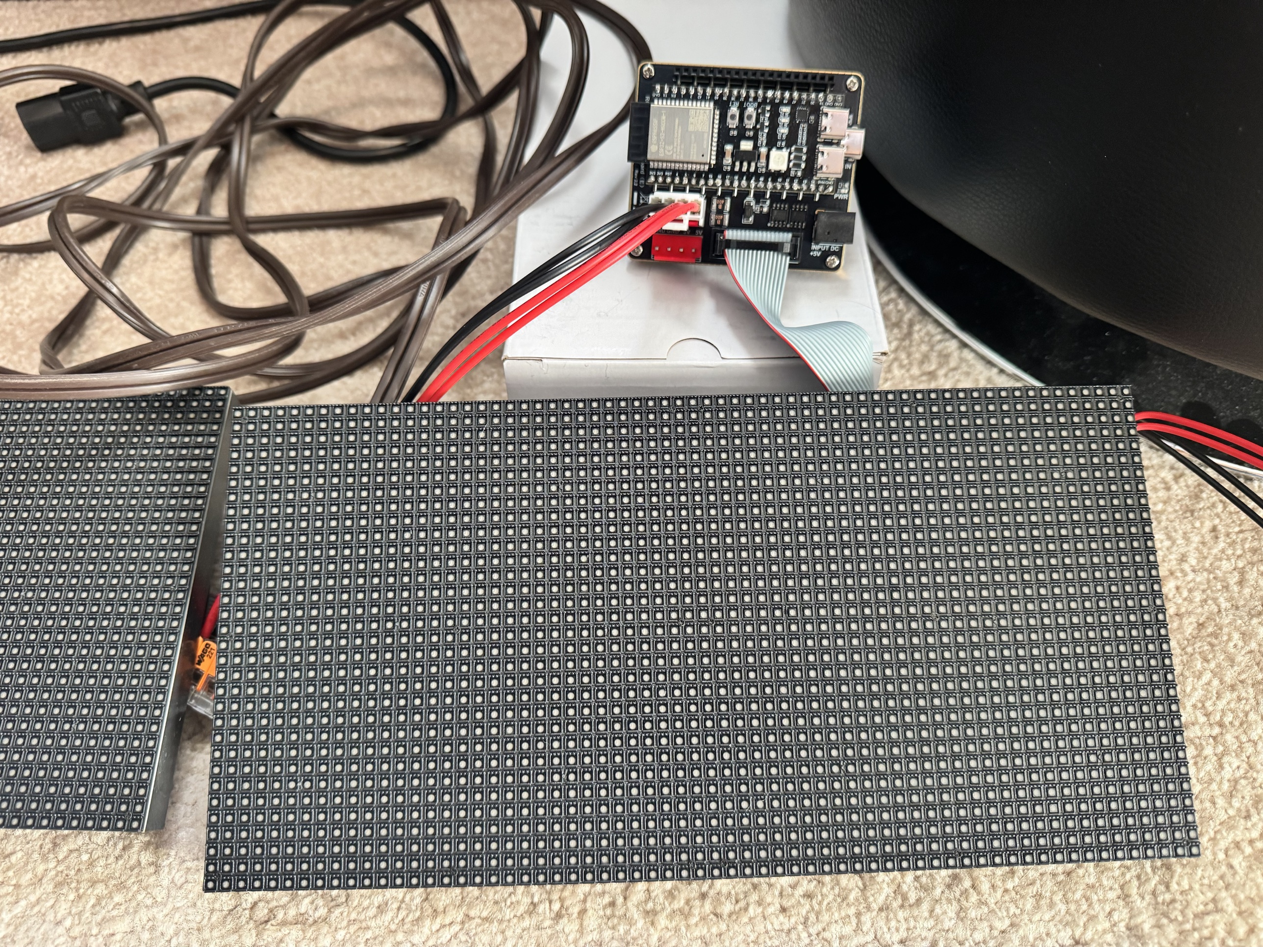 HUB75 LED matrix panels wired to the ESP32-S3 driver